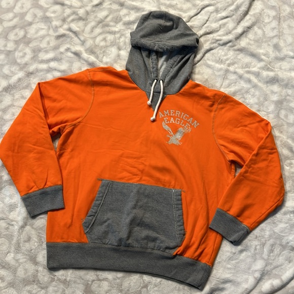 American Eagle Logo Hoodie Hooded Sweatshirt Classic Fit Size XXL Gray Orange - Picture 1 of 7